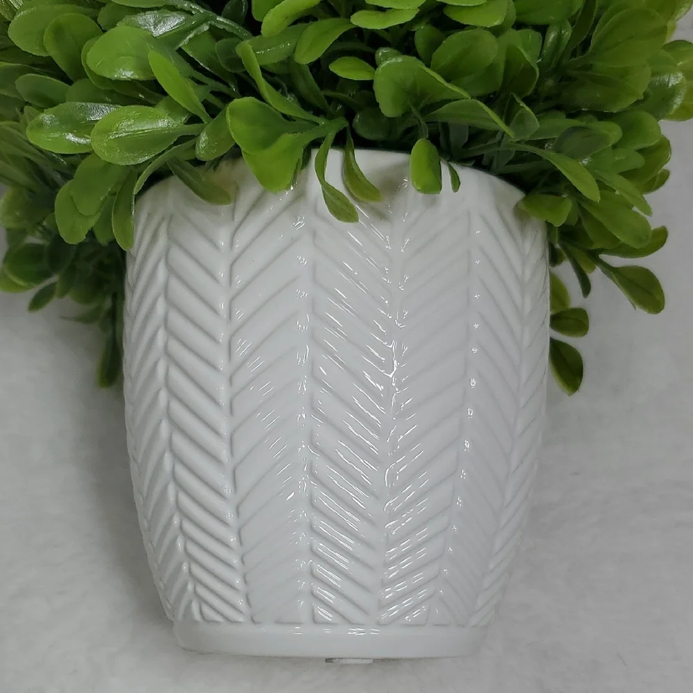 Faux Boxwood Greenery Plant in White Ceramic Planter Decor